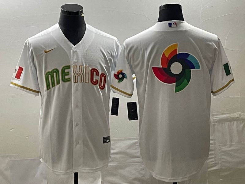 Men 2023 World Cub Mexico Blank White gold Nike MLB Jersey10->more jerseys->MLB Jersey